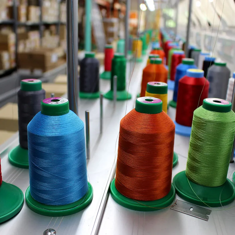 Wall of embroidery thread cones in many colours